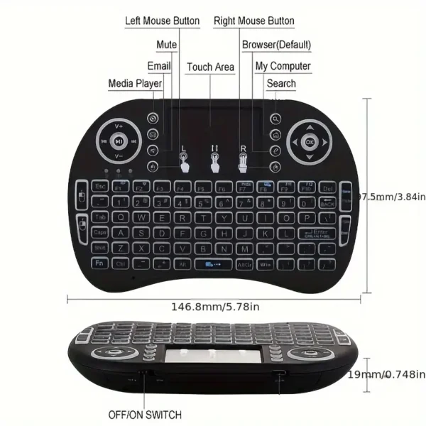 i8 2.4G Mini wireless keyboard with touchpad | 7-color Backlight ,plug and play | Super cool design | Perfect for Android TV Box, Smart TV, Projector, PS3 - Image 6