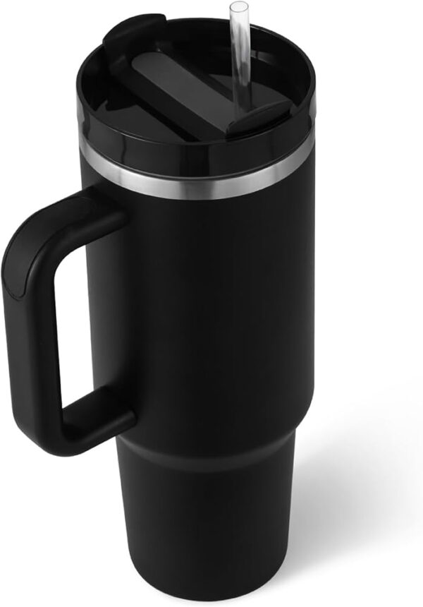 Insulated Tumbler with Handle Straw 40oz Stainless Steel Vacuum Cup Thermal Mug for Ice Coffee Travel Car Cup 1200ML (Black) - Image 5