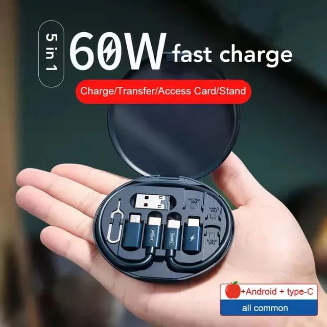 ( 5 in 1 ) Data Cable Set All Solutions in One | Data Cable Set 60w Fast Charging – Random Color