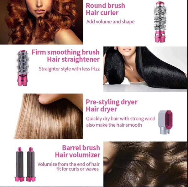 Hair Dryer Brush 5 in 1 Electric Blow Dryer Hair Comb Curling Wand Detachable Brush Kit Negative Ion Straightener Hair Curler ( random color) - Image 4