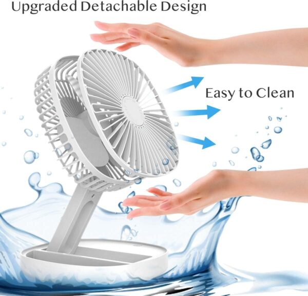 Mini 2 in 1 Portable Fan with LED Light, USB Rechargeable |  7 Inch Portable Travel Fan | Desk Fan 3 Speeds Folding Table Fan Quiet 185° Rotation USB Plug-In - Image 13