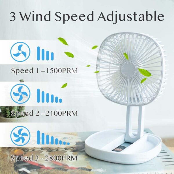 Mini 2 in 1 Portable Fan with LED Light, USB Rechargeable |  7 Inch Portable Travel Fan | Desk Fan 3 Speeds Folding Table Fan Quiet 185° Rotation USB Plug-In - Image 12