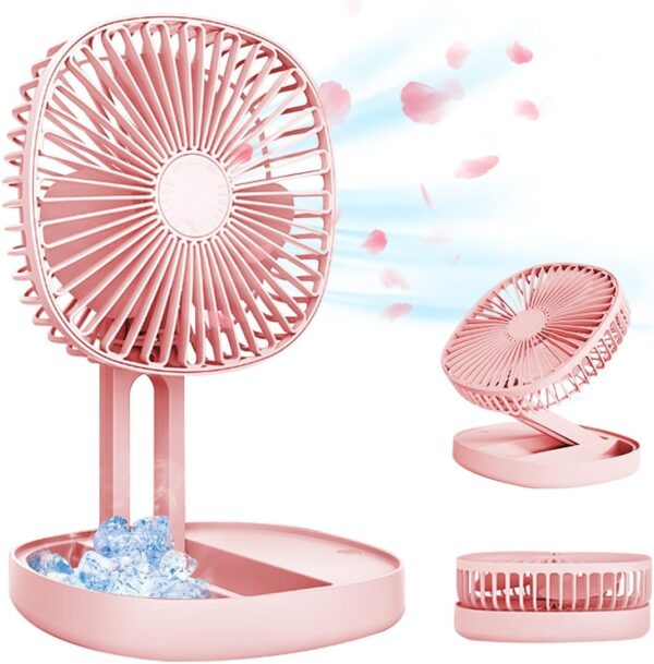Mini 2 in 1 Portable Fan with LED Light, USB Rechargeable |  7 Inch Portable Travel Fan | Desk Fan 3 Speeds Folding Table Fan Quiet 185° Rotation USB Plug-In - Image 14