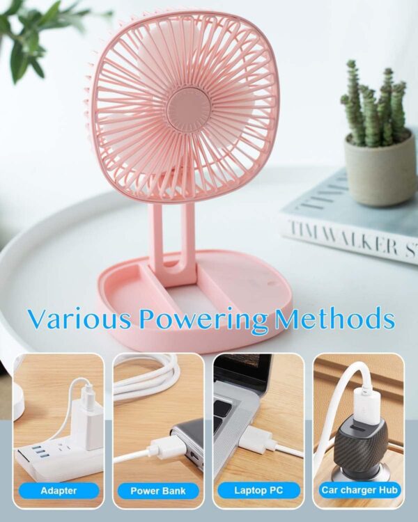 Mini 2 in 1 Portable Fan with LED Light, USB Rechargeable |  7 Inch Portable Travel Fan | Desk Fan 3 Speeds Folding Table Fan Quiet 185° Rotation USB Plug-In - Image 8