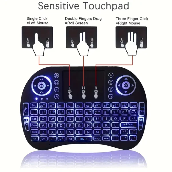 i8 2.4G Mini wireless keyboard with touchpad | 7-color Backlight ,plug and play | Super cool design | Perfect for Android TV Box, Smart TV, Projector, PS3 - Image 7