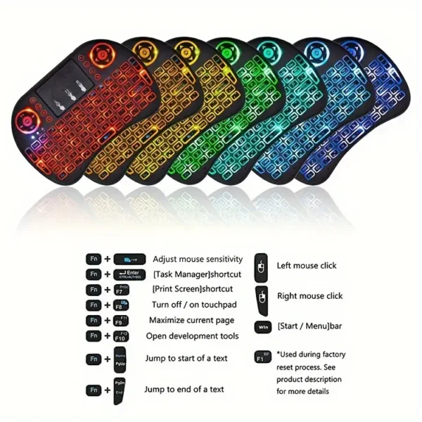 i8 2.4G Mini wireless keyboard with touchpad | 7-color Backlight ,plug and play | Super cool design | Perfect for Android TV Box, Smart TV, Projector, PS3 - Image 9
