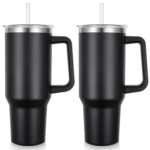Insulated Tumbler with Handle Straw 40oz Stainless Steel Vacuum Cup Thermal Mug for Ice Coffee Travel Car Cup 1200ML (Black) - Image 6