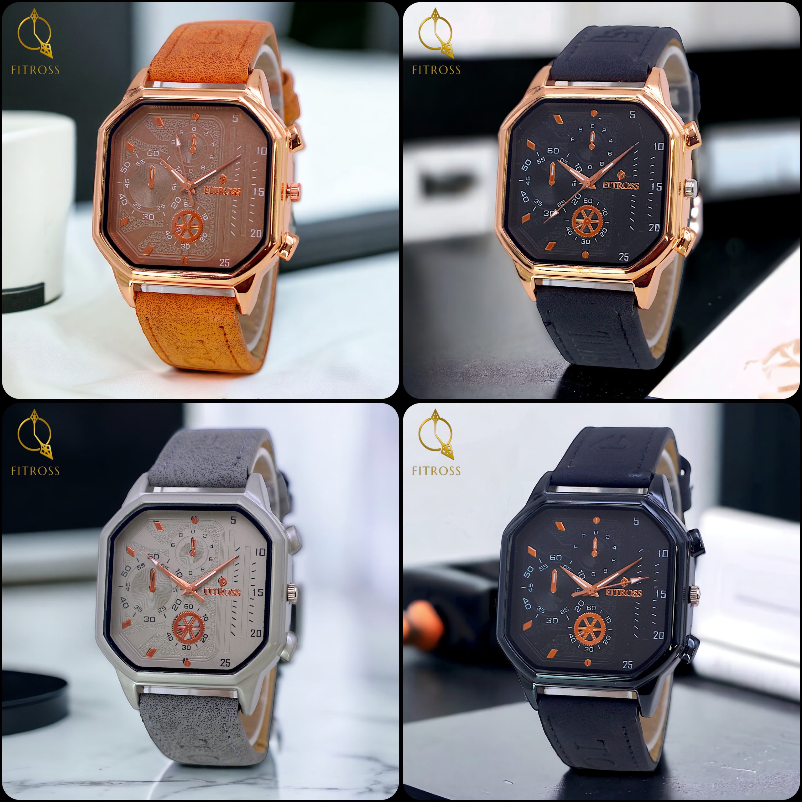 FITROS SQUARE STRAP GENTS WATCH -Grey.(without box)