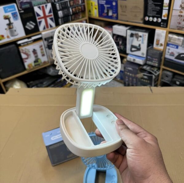 Mini 2 in 1 Portable Fan with LED Light, USB Rechargeable |  7 Inch Portable Travel Fan | Desk Fan 3 Speeds Folding Table Fan Quiet 185° Rotation USB Plug-In - Image 4