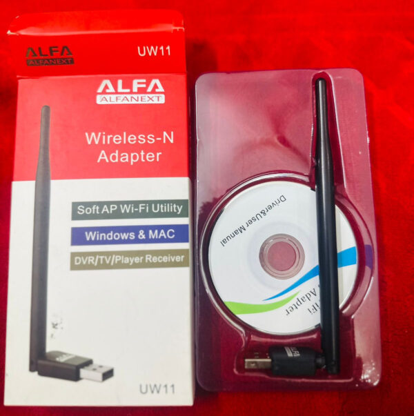 UW11 Alfa Net Wireless-N USB WiFi Adapter with Antenna | 2.4GHz 150/300Mbps High-Speed Network Dongle for PC, Laptop, Windows & Linux – IEEE 802.11b/g/n, Soft AP Utility - Image 2