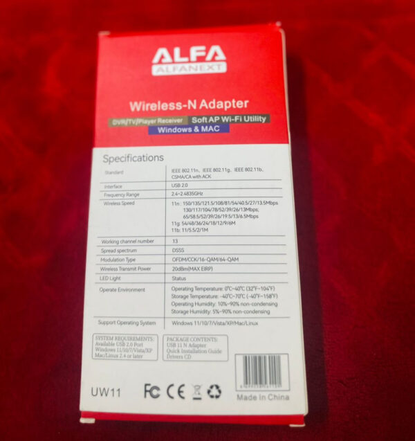 UW11 Alfa Net Wireless-N USB WiFi Adapter with Antenna | 2.4GHz 150/300Mbps High-Speed Network Dongle for PC, Laptop, Windows & Linux – IEEE 802.11b/g/n, Soft AP Utility - Image 3