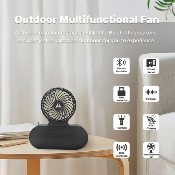 Solar fan Bluetooth speaker | Wireless outdoor portable With  blowing flashlight | Listening to music Support TF card U disk FM radio TWS interconnection - Image 4