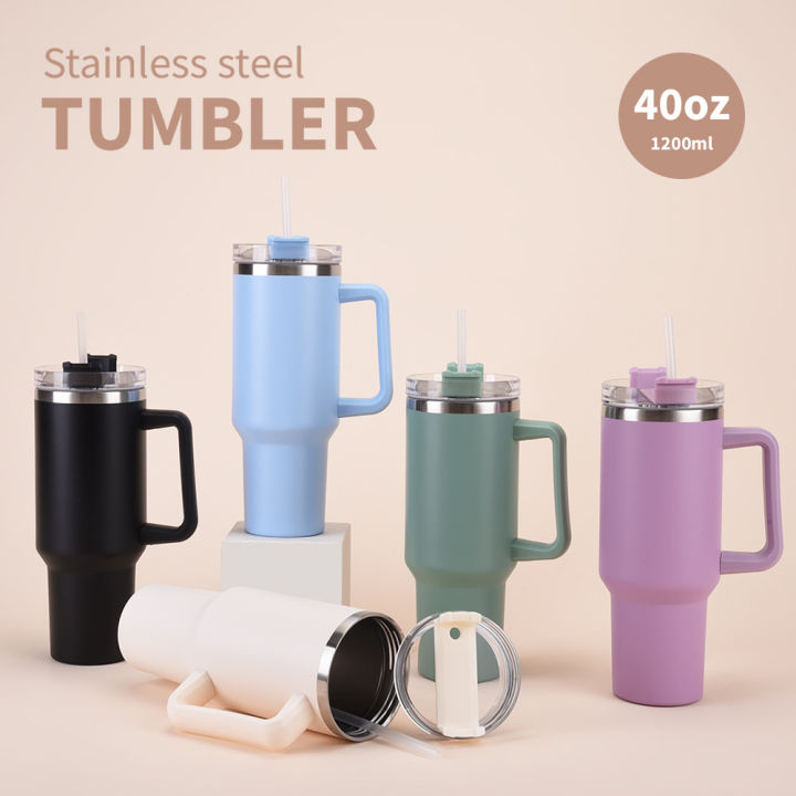 Insulated Tumbler with Handle Straw 40oz Stainless Steel Vacuum Cup Thermal Mug for Ice Coffee Travel Car Cup 1200ML (Black)