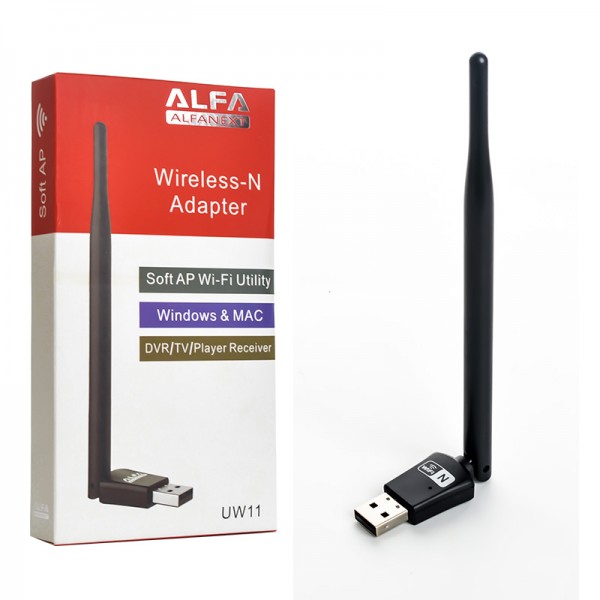 UW11 Alfa Net Wireless-N USB WiFi Adapter with Antenna | 2.4GHz 150/300Mbps High-Speed Network Dongle for PC, Laptop, Windows & Linux – IEEE 802.11b/g/n, Soft AP Utility